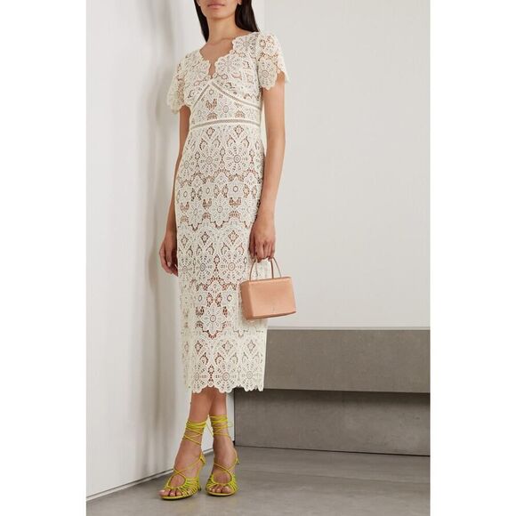 Self Portrait Ivory Floral Guipure Midi Dress UK6/US2 - Picture 1 of 14